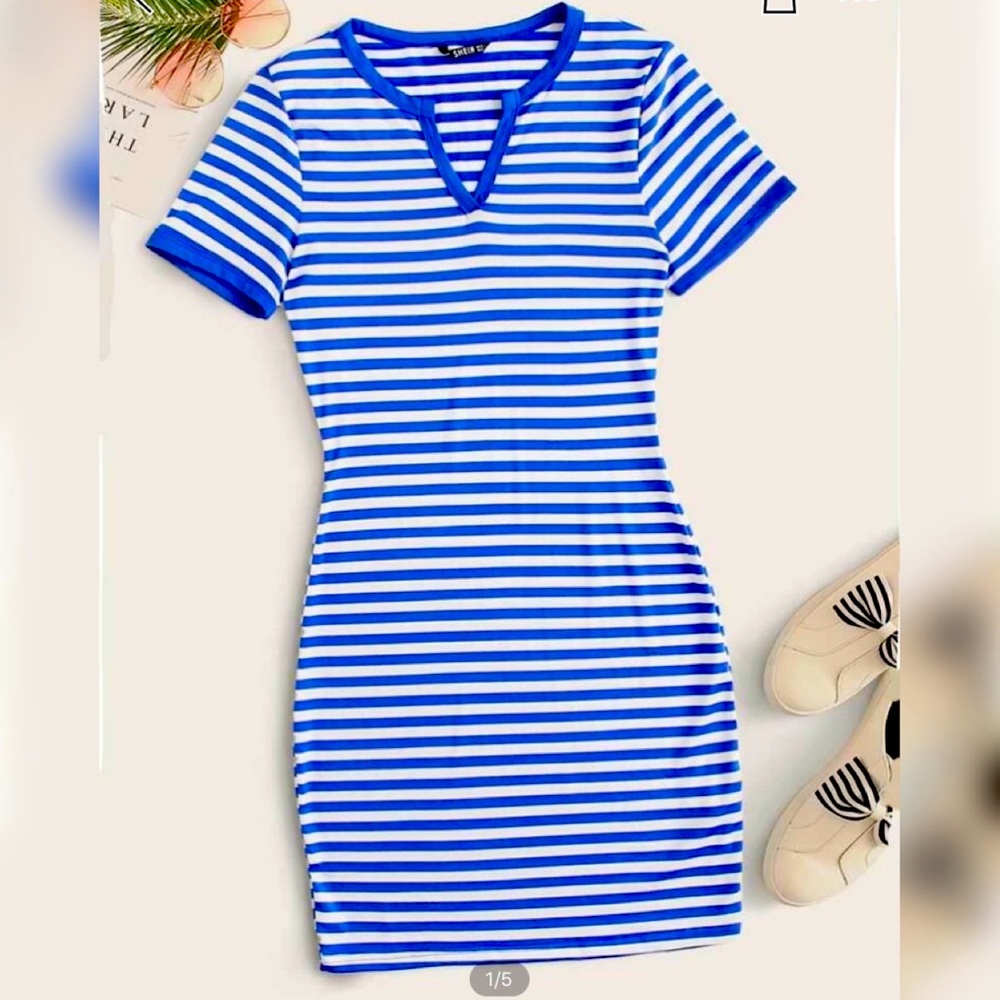 T-Shirt Mini Dress (Blue & White)